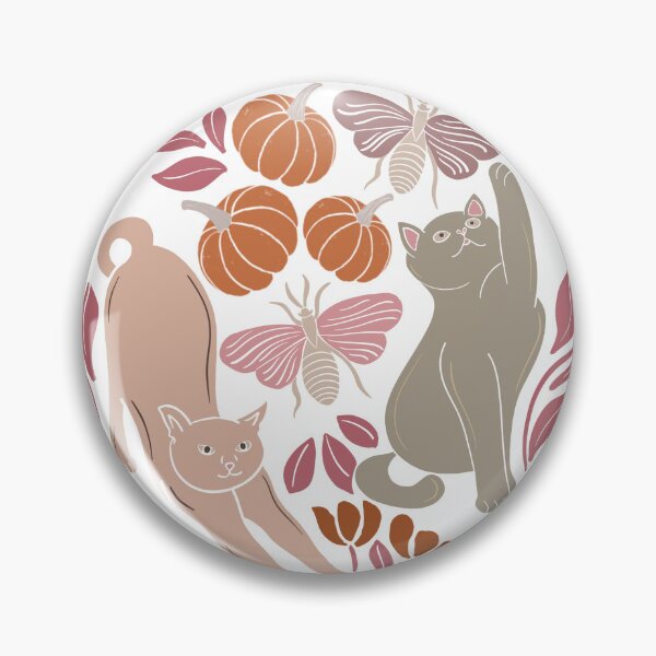 Item preview, Autumn Cats Pumpkins Moths Folk Floral Pattern designed and sold by DColourMuse.