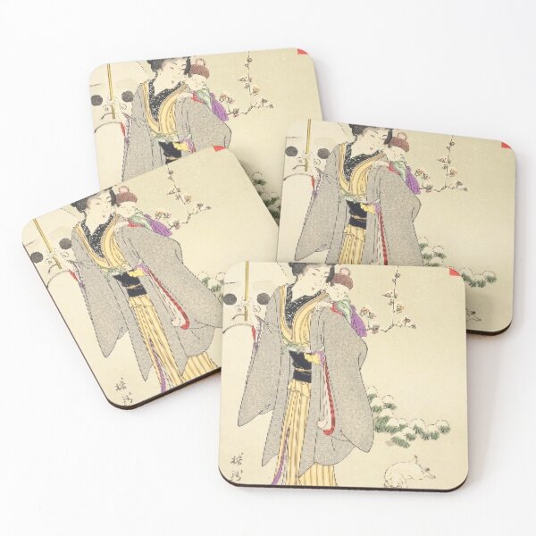 Item preview, Spring Snow Woman and Puppies - Yoshu Chikanobu Ukiyo-e designed and sold by vekotpu.