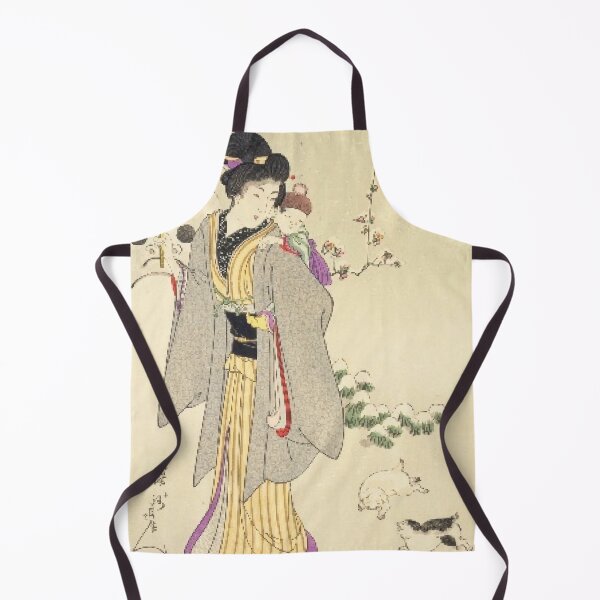 Item preview, Spring Snow Woman and Puppies - Yoshu Chikanobu Ukiyo-e designed and sold by vekotpu.