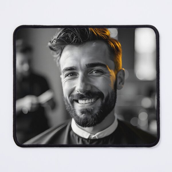 Item preview, Classic Men’s Haircut Portrait: High-Contrast Black and White Salon Ad designed and sold by Creative-RE.