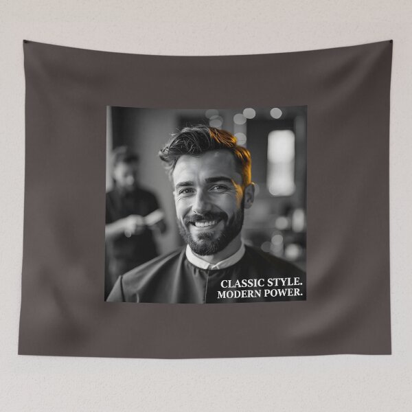 Item preview, Classic Men’s Haircut Portrait: High-Contrast Black and White Salon Ad designed and sold by Creative-RE.