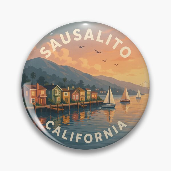 Item preview, Sausalito California: Sunset Waterfront Badge designed and sold by CircinusStore.