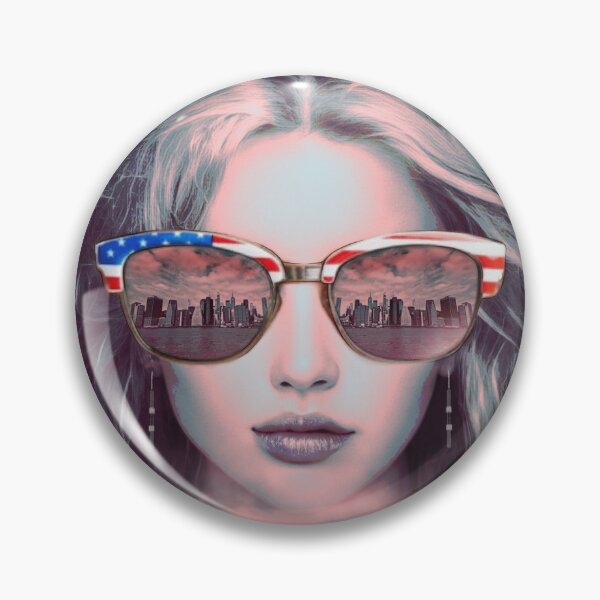 Item preview, New York City Retro Pop Art, Woman with Skyline Sunglasses designed and sold by Skayana.