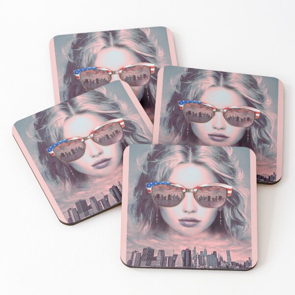 Item preview, New York City Retro Pop Art, Woman with Skyline Sunglasses designed and sold by Skayana.