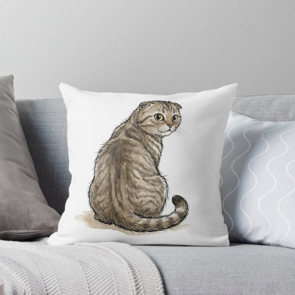 Item preview, Cute Watercolor Scottish Fold Tabby Cat Looking Back Art designed and sold by BreezifyDesignStudio.