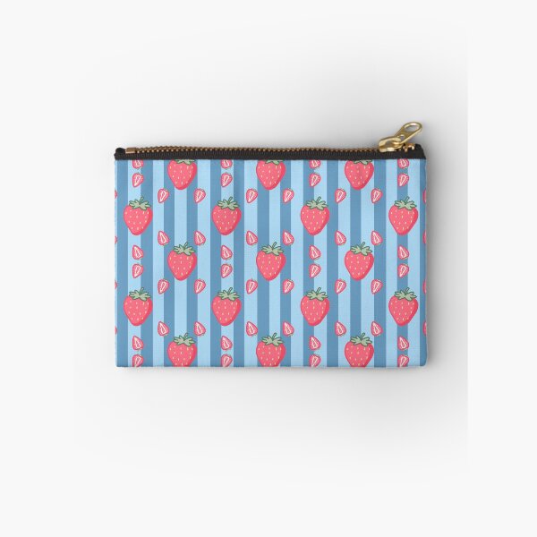 Item preview, Kawaii Strawberry Seamless pattern with blue striped background designed and sold by Sugarflumpairy2.