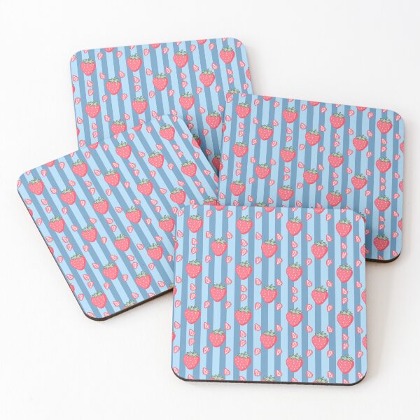 Item preview, Kawaii Strawberry Seamless pattern with blue striped background designed and sold by Sugarflumpairy2.