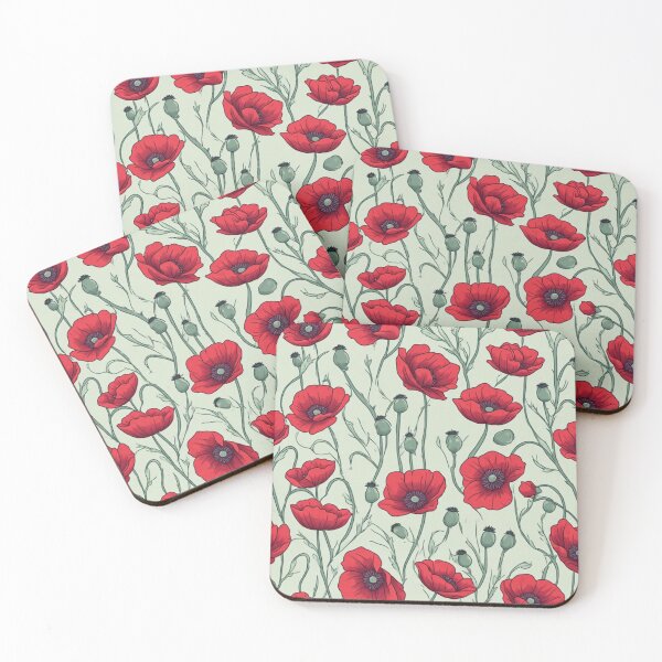 Item preview, Vintage Red Poppies Sage Green Seamless Pattern designed and sold by dcohea.