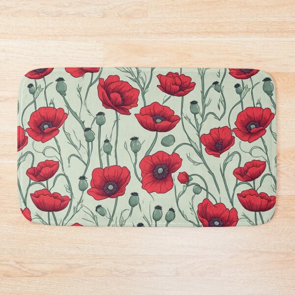 Item preview, Vintage Red Poppies Sage Green Seamless Pattern designed and sold by dcohea.