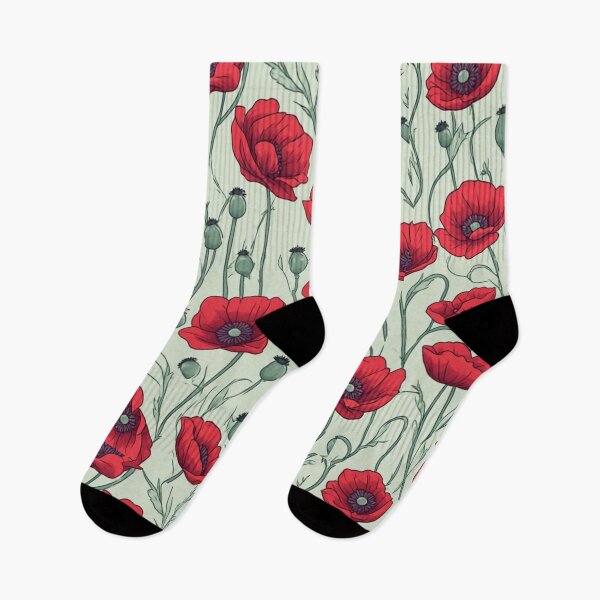 Item preview, Vintage Red Poppies Sage Green Seamless Pattern designed and sold by dcohea.
