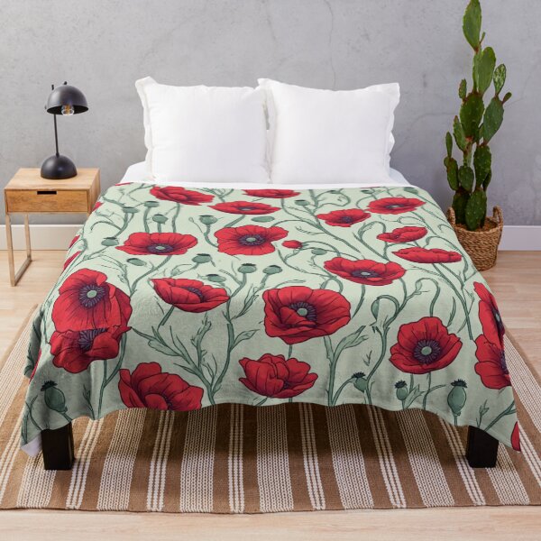 Item preview, Vintage Red Poppies Sage Green Seamless Pattern designed and sold by dcohea.