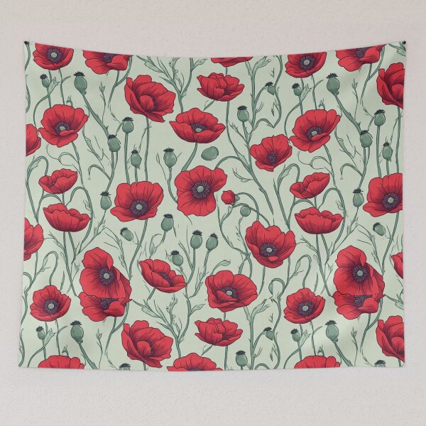 Item preview, Vintage Red Poppies Sage Green Seamless Pattern designed and sold by dcohea.