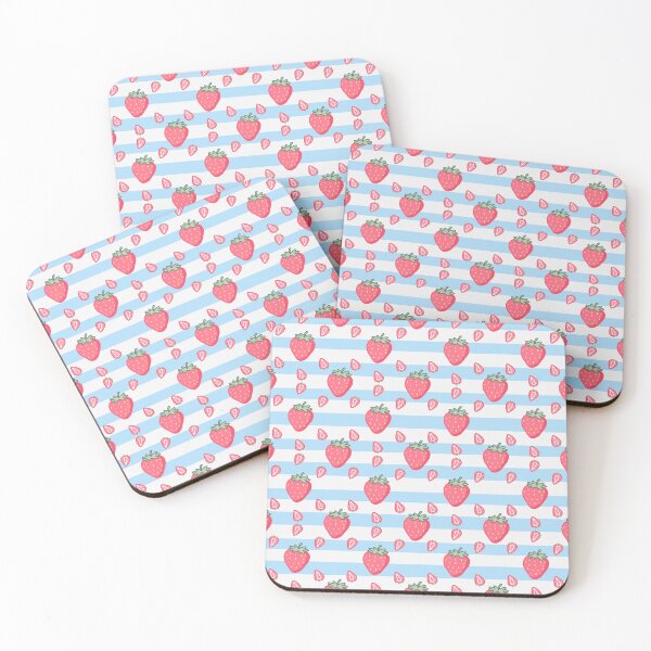 Item preview, Kawaii Strawberry Seamless pattern with blue and white striped background designed and sold by Sugarflumpairy2.