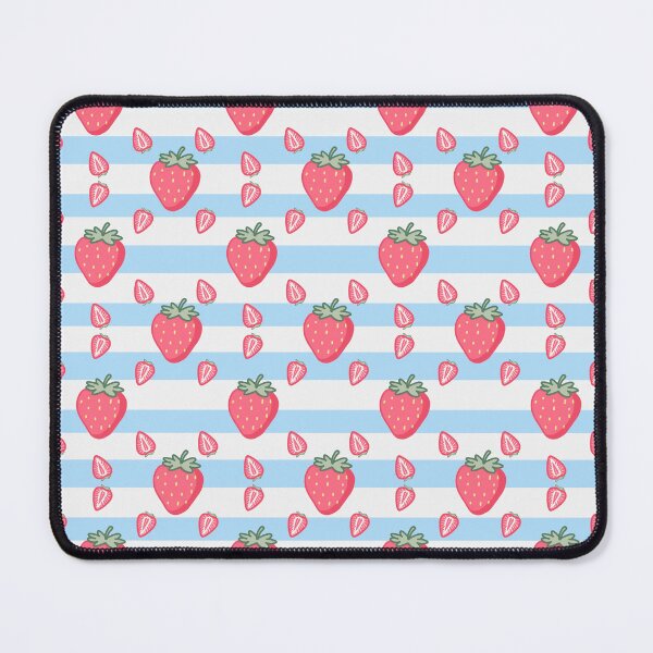 Item preview, Kawaii Strawberry Seamless pattern with blue and white striped background designed and sold by Sugarflumpairy2.