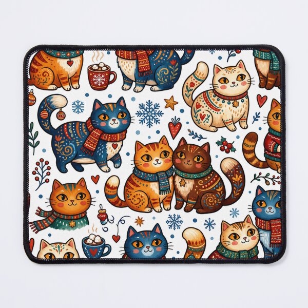 Item preview, Cozy Christmas Folk Art Cats Pattern designed and sold by Iampoji.