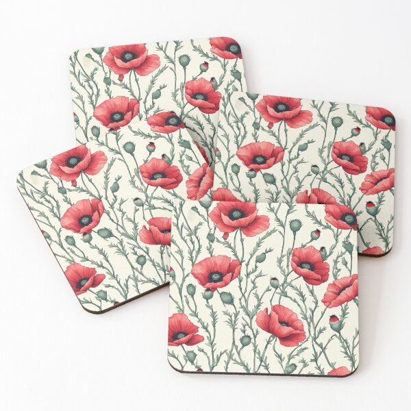 Item preview, Red Poppies Sage Green Seamless Pattern designed and sold by dcohea.