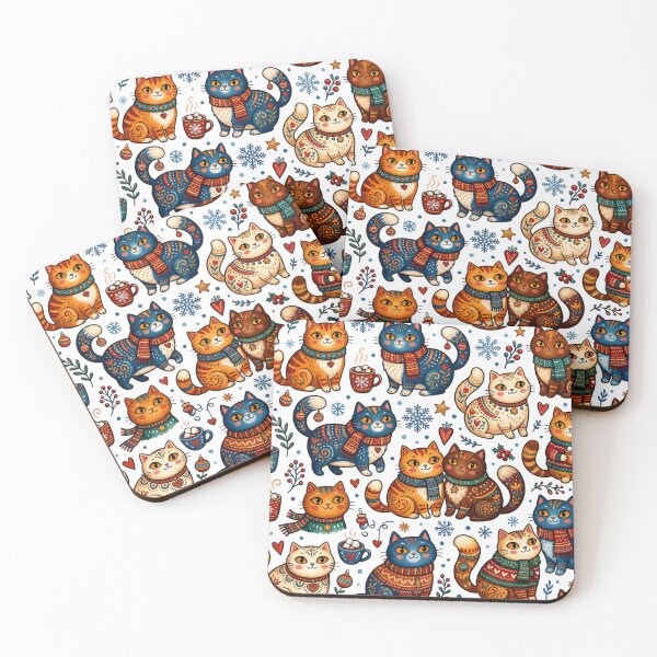 Item preview, Cozy Christmas Folk Art Cats Pattern designed and sold by Iampoji.