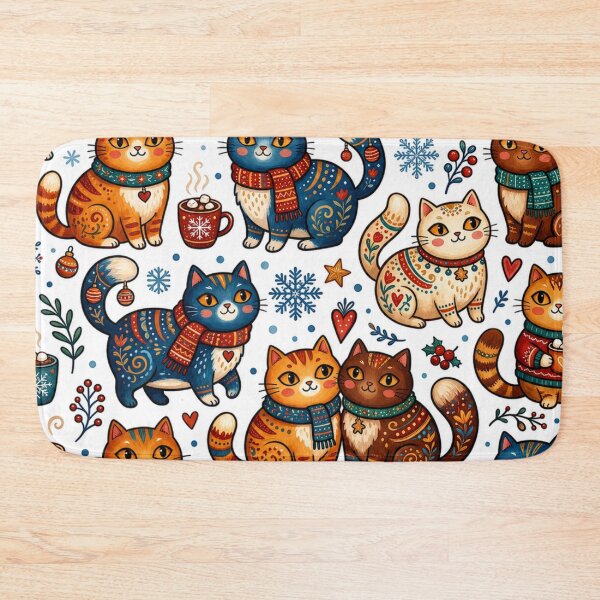 Item preview, Cozy Christmas Folk Art Cats Pattern designed and sold by Iampoji.