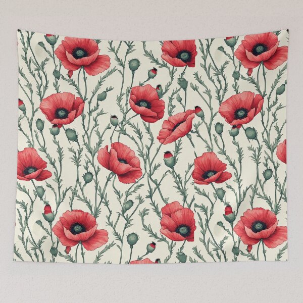 Item preview, Red Poppies Sage Green Seamless Pattern designed and sold by dcohea.