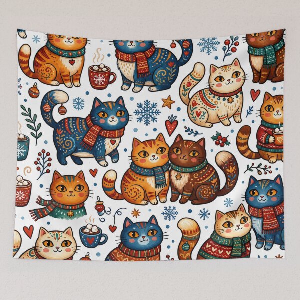 Item preview, Cozy Christmas Folk Art Cats Pattern designed and sold by Iampoji.