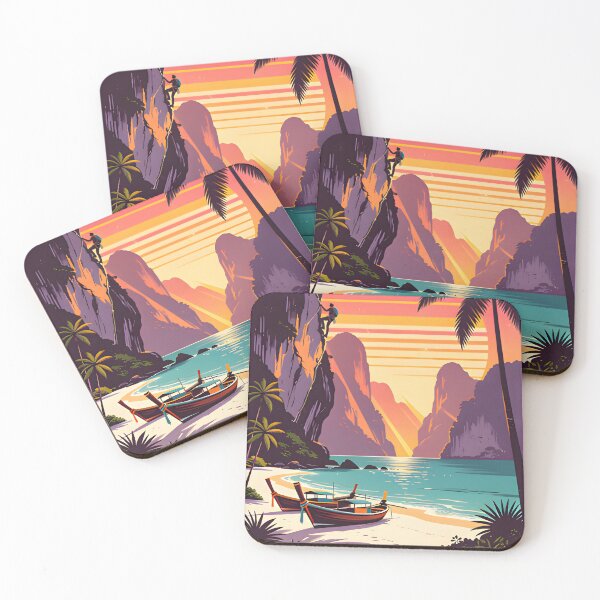Item preview, Railay Beach Thailand Vintage Travel Poster Tropical Coastal Wall Art designed and sold by Spirit of Siam.