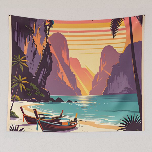 Item preview, Railay Beach Thailand Vintage Travel Poster Tropical Coastal Wall Art designed and sold by Spirit of Siam.