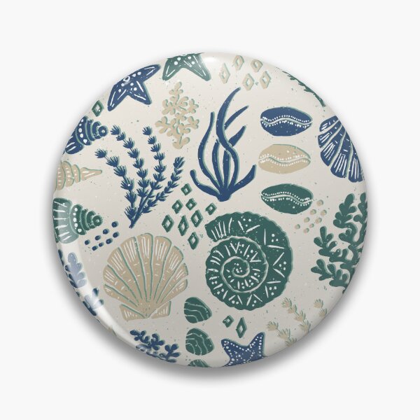 Item preview, Seashells Starfish Coral Block Print Folk Art Coastal Beach House Bathroom Blush Beige designed and sold by RenattaZare.