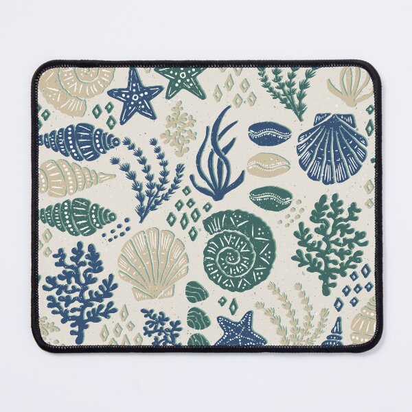 Item preview, Seashells Starfish Coral Block Print Folk Art Coastal Beach House Bathroom Blush Beige designed and sold by RenattaZare.