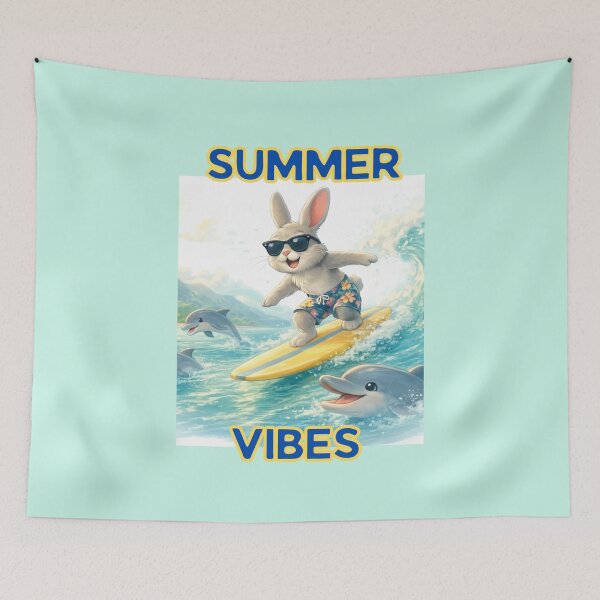 Item preview, Surfing Bunny – Cute Rabbit Surfing with Dolphins | Summer beach vibes designed and sold by PureHopeStudio.