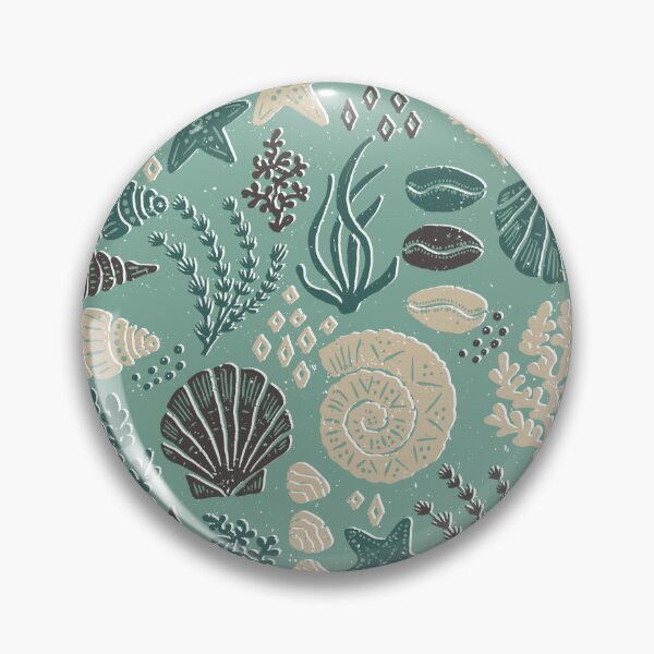 Item preview, Seashells Starfish Coral Block Print Folk Art Coastal Beach House Bathroom Terracotta designed and sold by RenattaZare.