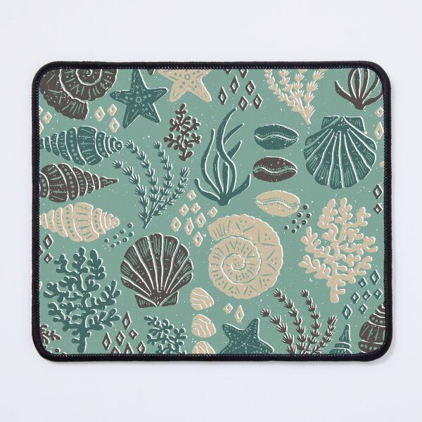 Item preview, Seashells Starfish Coral Block Print Folk Art Coastal Beach House Bathroom Terracotta designed and sold by RenattaZare.
