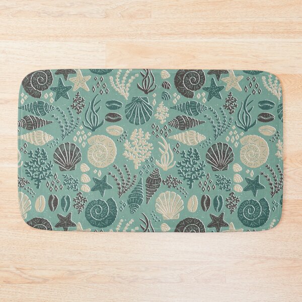 Item preview, Seashells Starfish Coral Block Print Folk Art Coastal Beach House Bathroom Terracotta designed and sold by RenattaZare.