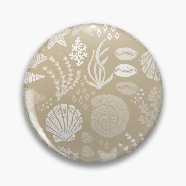 Item preview, Seashells Starfish Coral Block Print Folk Art Coastal Beach House Bathroom Cream White designed and sold by RenattaZare.