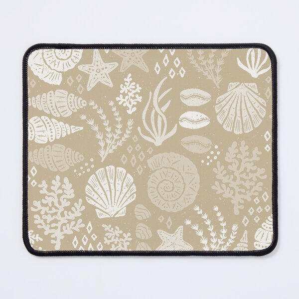 Item preview, Seashells Starfish Coral Block Print Folk Art Coastal Beach House Bathroom Cream White designed and sold by RenattaZare.