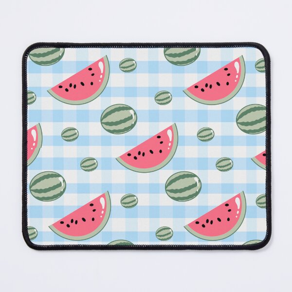 Item preview, Kawaii Watermelon Seamless pattern with blue and white gingham background designed and sold by Sugarflumpairy2.