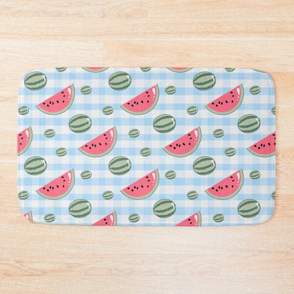 Item preview, Kawaii Watermelon Seamless pattern with blue and white gingham background designed and sold by Sugarflumpairy2.