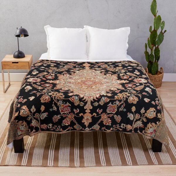 Item preview, Antique Rug Floral Oriental Vernal Color Black Gold Carpet designed and sold by GrinGalore.