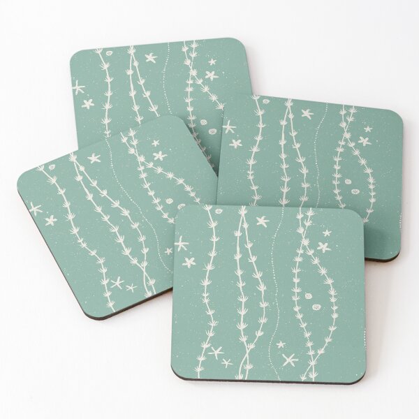 Item preview, Seaweed Starfish Sand Dollar Block Print Stripe Coastal Beach House Decor Cream White designed and sold by RenattaZare.