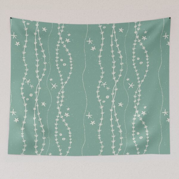 Item preview, Seaweed Starfish Sand Dollar Block Print Stripe Coastal Beach House Decor Cream White designed and sold by RenattaZare.