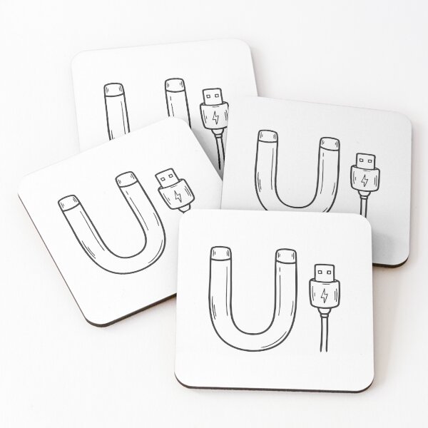 Aperçu de l'œuvre Lettre U à côté du câble USB créée et vendue par rasagamastore.