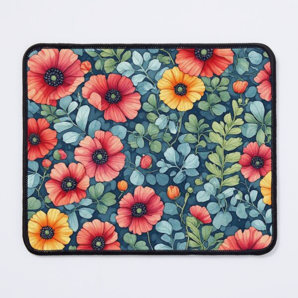 Item preview, Red Poppies and Eucalyptus Leaf Teal Seamless Pattern designed and sold by dcohea.