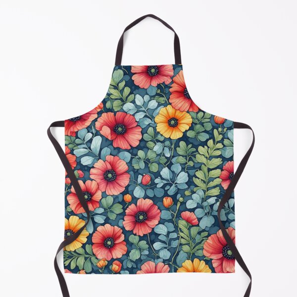 Item preview, Red Poppies and Eucalyptus Leaf Teal Seamless Pattern designed and sold by dcohea.