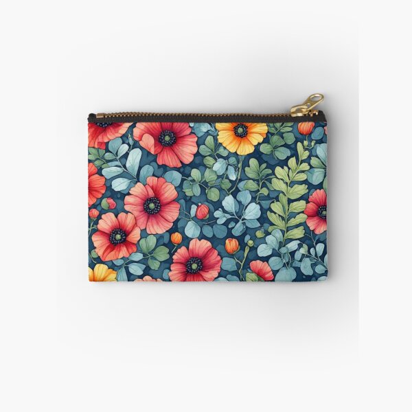 Item preview, Red Poppies and Eucalyptus Leaf Teal Seamless Pattern designed and sold by dcohea.