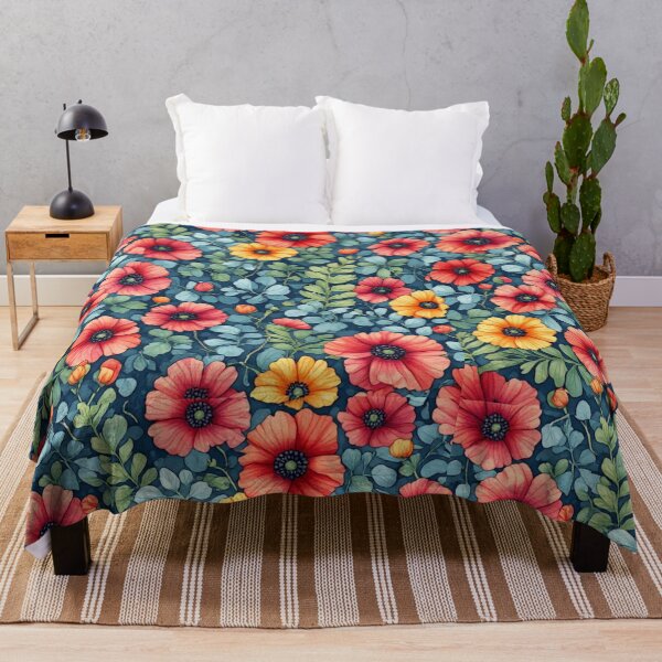 Item preview, Red Poppies and Eucalyptus Leaf Teal Seamless Pattern designed and sold by dcohea.