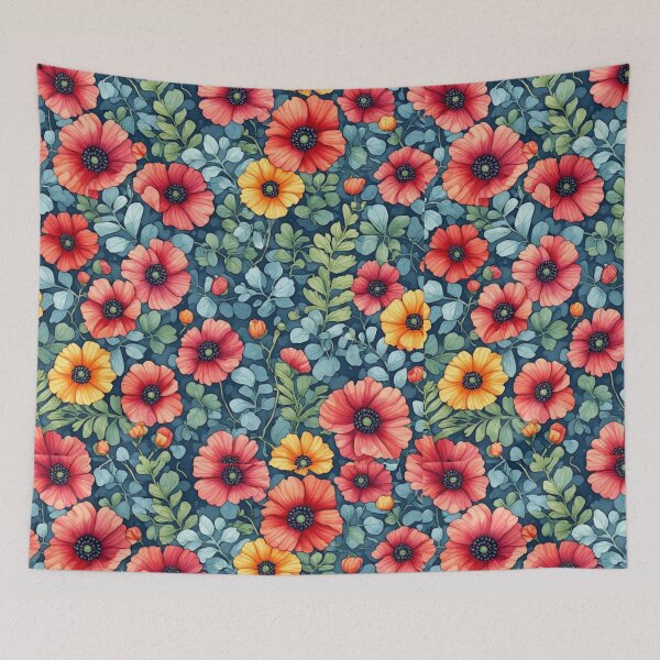 Item preview, Red Poppies and Eucalyptus Leaf Teal Seamless Pattern designed and sold by dcohea.