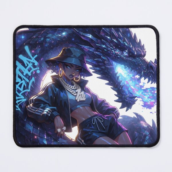Item preview, Cool Woman and her blue dragon with pixel blue fire designed and sold by Ramases-Merch.