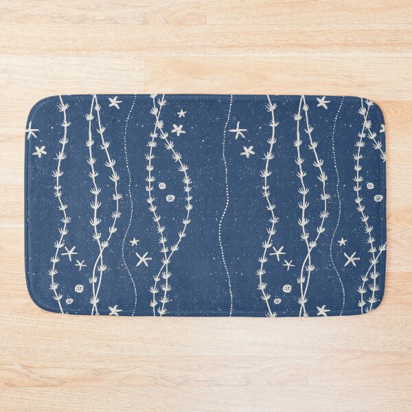 Item preview, Seaweed Starfish Sand Dollar Block Print Stripe Coastal Beach House Decor Mist Blue designed and sold by RenattaZare.
