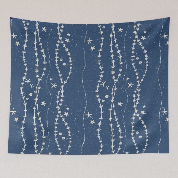 Item preview, Seaweed Starfish Sand Dollar Block Print Stripe Coastal Beach House Decor Mist Blue designed and sold by RenattaZare.