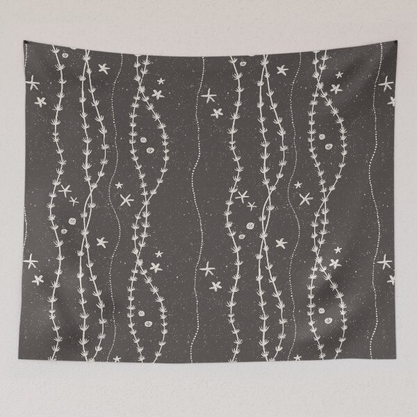 Item preview, Seaweed Starfish Sand Dollar Block Print Stripe Coastal Beach House Decor Muted Gray designed and sold by RenattaZare.