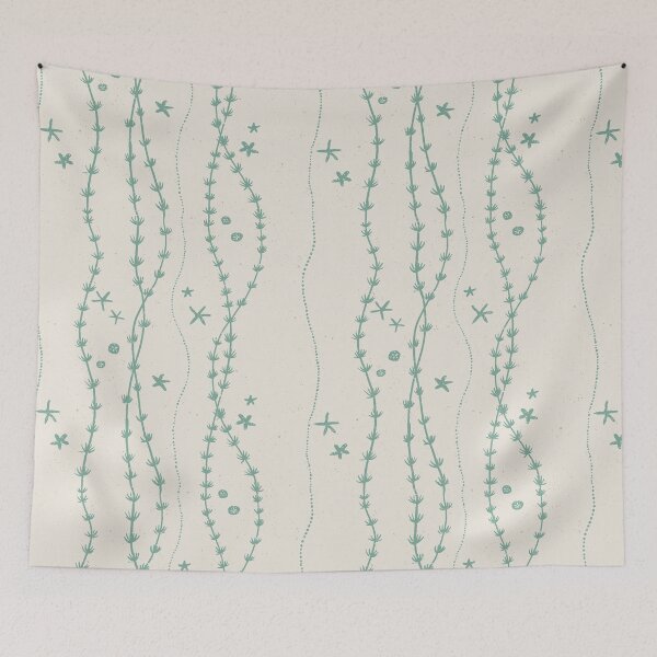 Item preview, Seaweed Starfish Sand Dollar Block Print Stripe Coastal Beach House Decor Stone Beige designed and sold by RenattaZare.